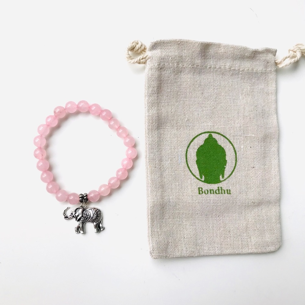 Rose Quartz Elephant Mala Bead Bracelet